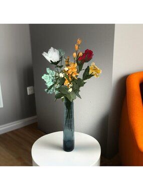 Tall Blue Glass Cylinder Vase For Flowers Or Decor - 12-Inch Modern Minimalist D